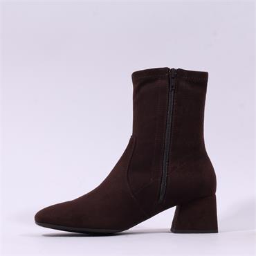 Wonders Anan Low Block Heel Stretch Boot - Brown Suede